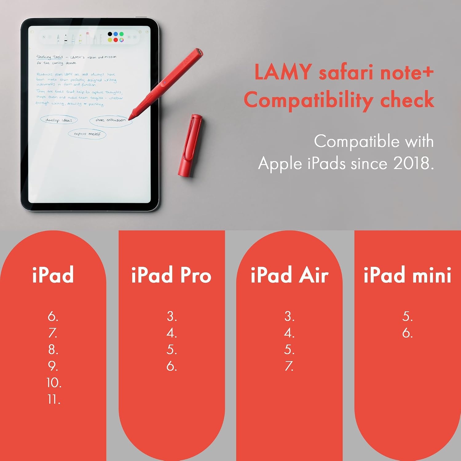 image:imageLAMY Safari Note red iPad Pen Stylus Pen with Palm Rejection tilt Sensitivity amp Ergonomic Grip Compatible with Various iPad Models amp Generations up to 10 Hours Battery Lifered
