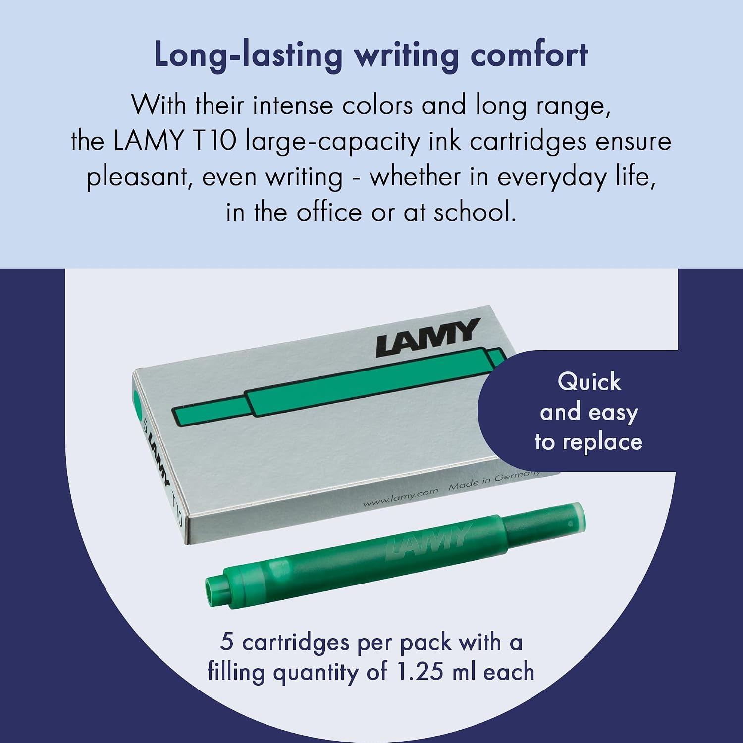 image:imageLAMY T10 Ink cartridges with Large Ink Capacity Suitable for All Lamy Fountain Pen Models Contents 125 ml per Cartridge 5 Pieces per Pack Ink Color Violetmetal