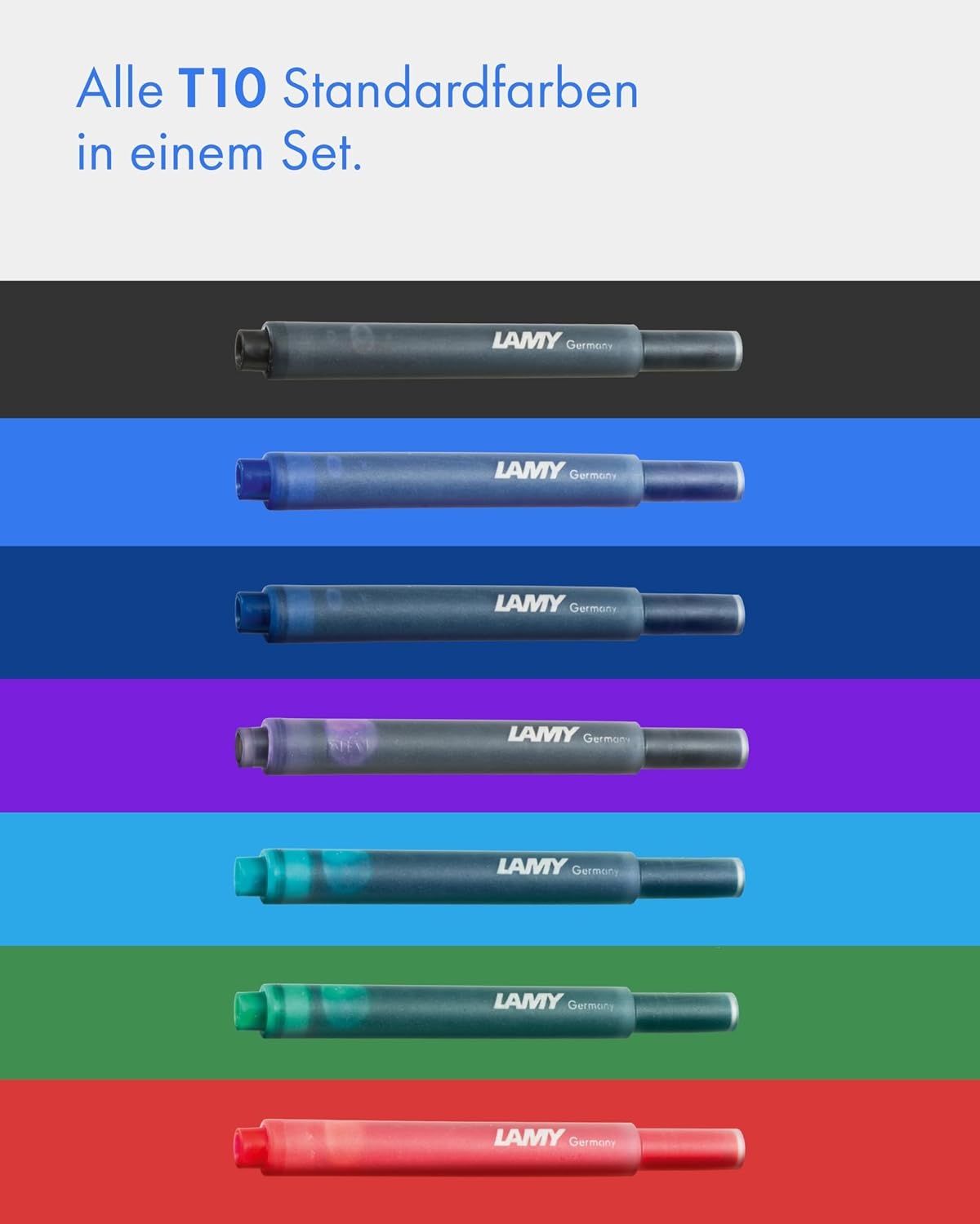 image:imageLAMY T10 Ink cartridges with Large Ink Capacity Suitable for All Lamy Fountain Pen Models Contents 125 ml per Cartridge 5 Pieces per Pack Ink Color Violetmulticolor