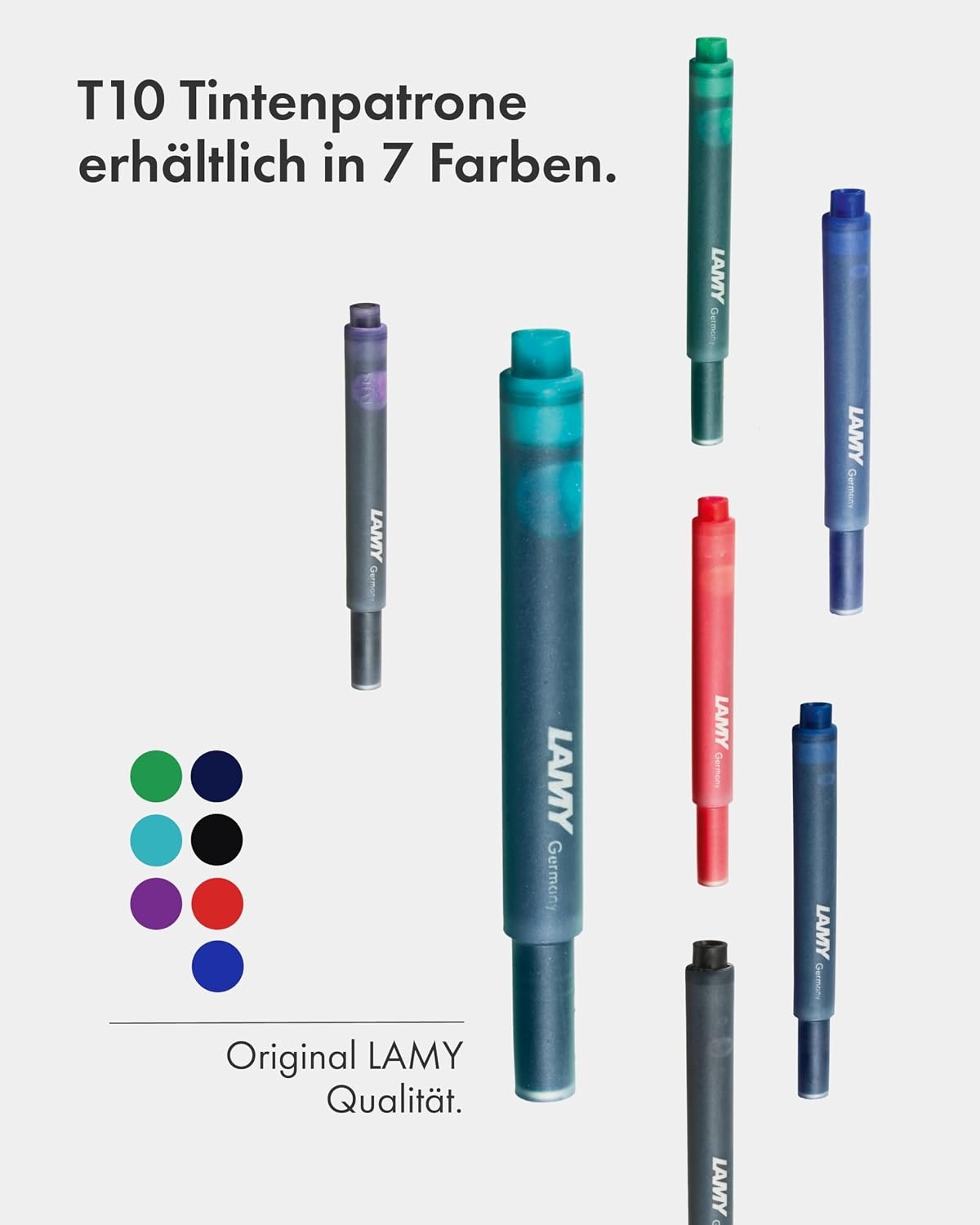 image:imageLAMY T10 Ink cartridges with Large Ink Capacity Suitable for All Lamy Fountain Pen Models Contents 125 ml per Cartridge 5 Pieces per Pack Ink Color Violetturquoise