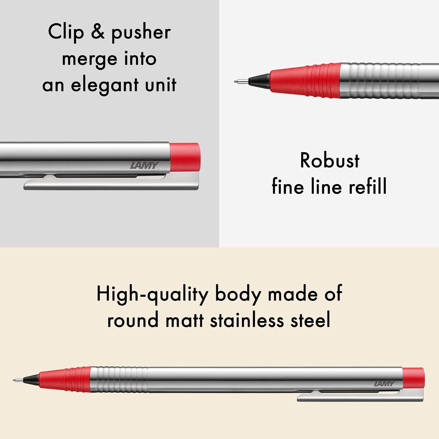 image:imageLAMY logo brushed timeless Mechanical Pencil with high functionality amp case made of robust stainless steel including LAMY M 40 fineline refill 07 mmmatt red