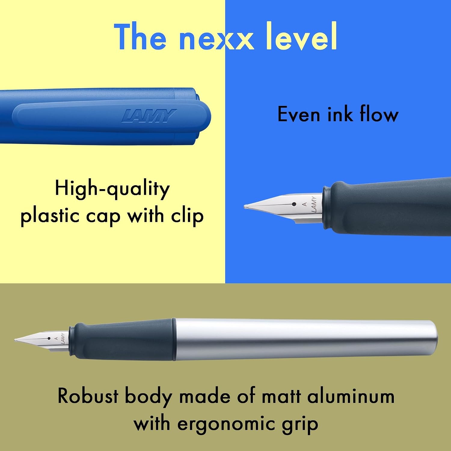 image:imageLAMY nexx blue Fountain Pen with slipproof grip amp polished steel nib in size M triangular aluminum body including LAMY T 10 blue cartridge RightHandedblue