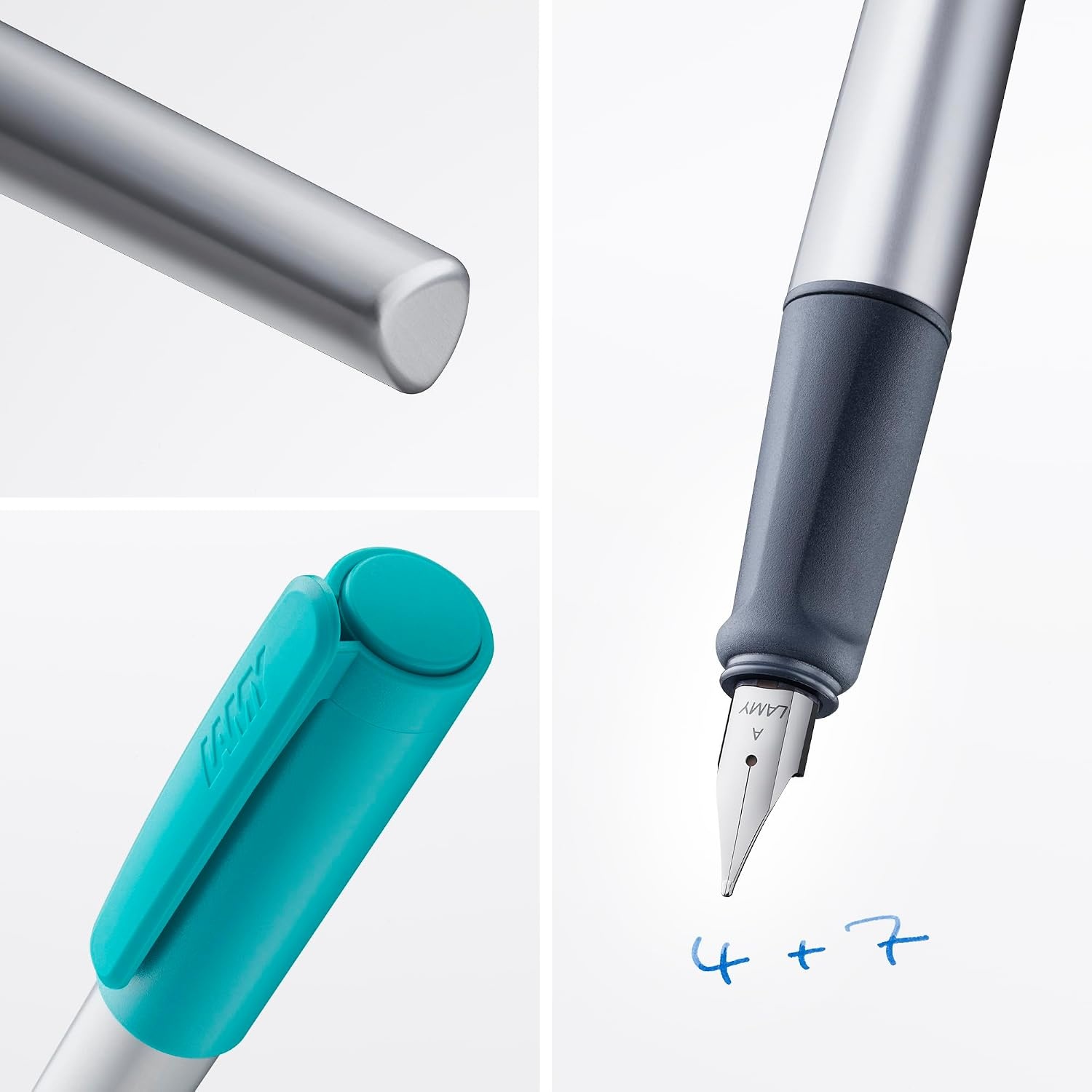 image:imageLAMY nexx blue Fountain Pen with slipproof grip amp polished steel nib in size M triangular aluminum body including LAMY T 10 blue cartridge RightHandedsmaragd