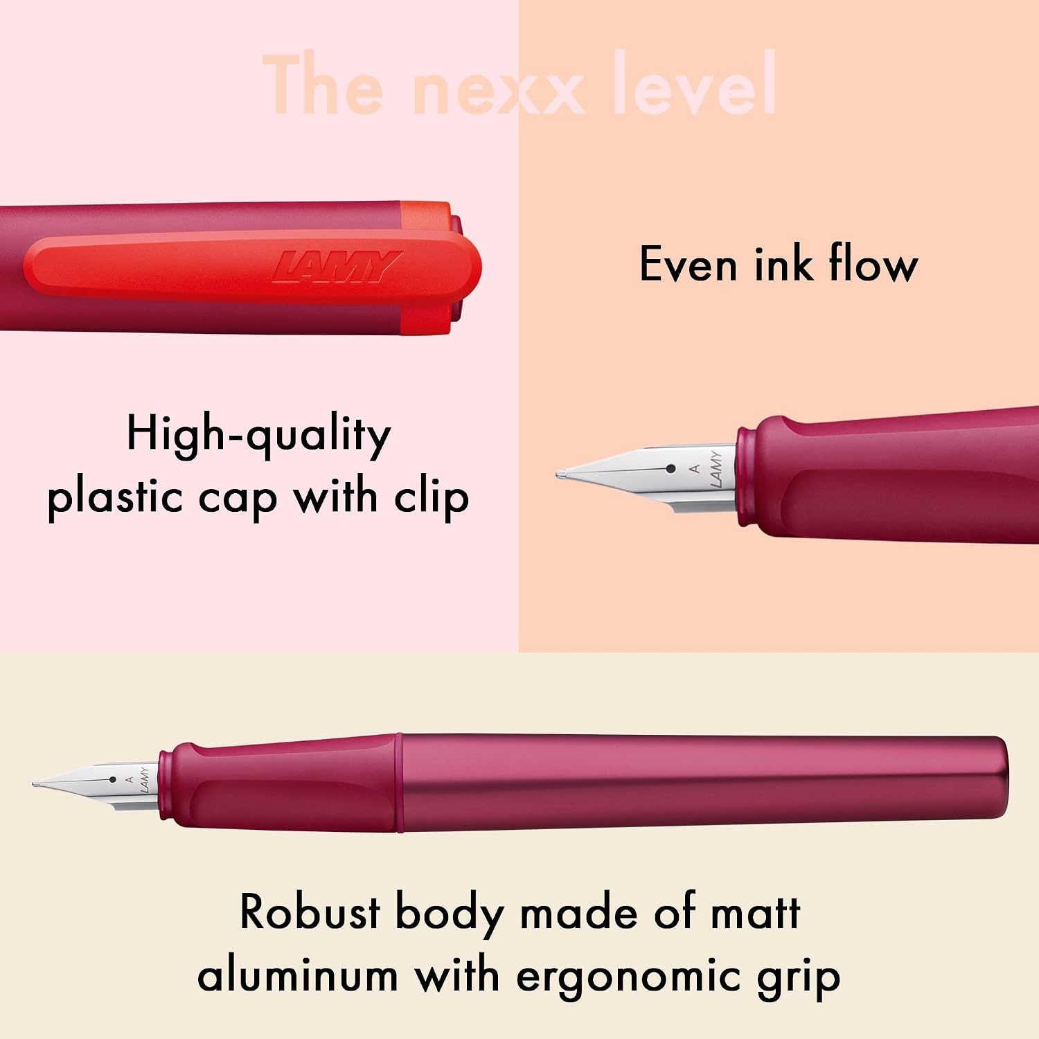 image:imageLAMY nexx blue Fountain Pen with slipproof grip amp polished steel nib in size M triangular aluminum body including LAMY T 10 blue cartridge RightHandedmultired