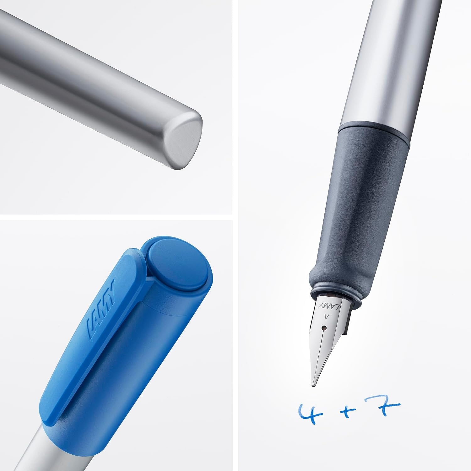 image:imageLAMY nexx blue Fountain Pen with slipproof grip amp polished steel nib in size M triangular aluminum body including LAMY T 10 blue cartridge RightHandedblue