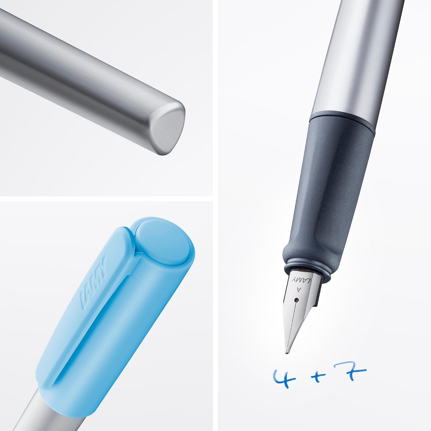 image:imageLAMY nexx blue Fountain Pen with slipproof grip amp polished steel nib in size M triangular aluminum body including LAMY T 10 blue cartridge RightHandedazure