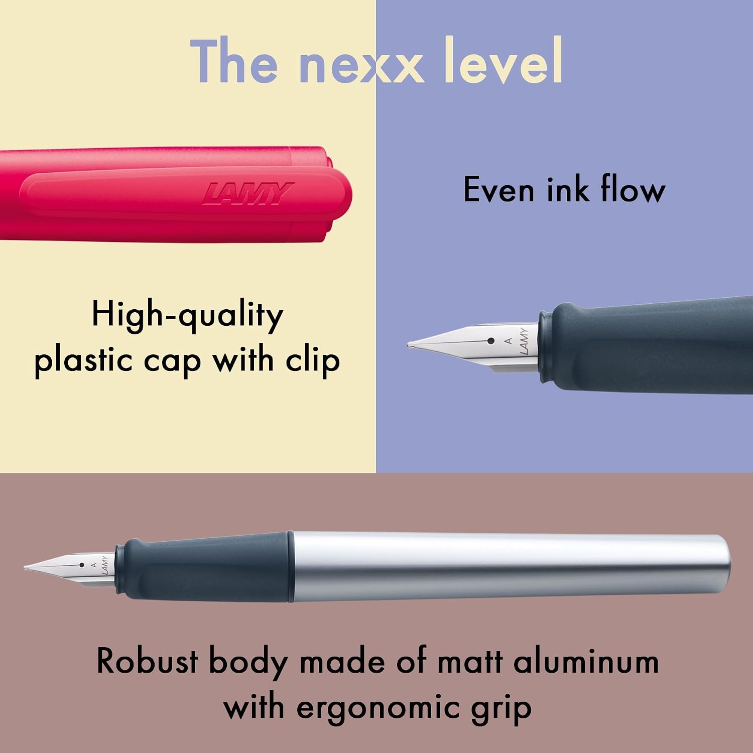 image:imageLAMY nexx blue Fountain Pen with slipproof grip amp polished steel nib in size M triangular aluminum body including LAMY T 10 blue cartridge RightHandedcrimson