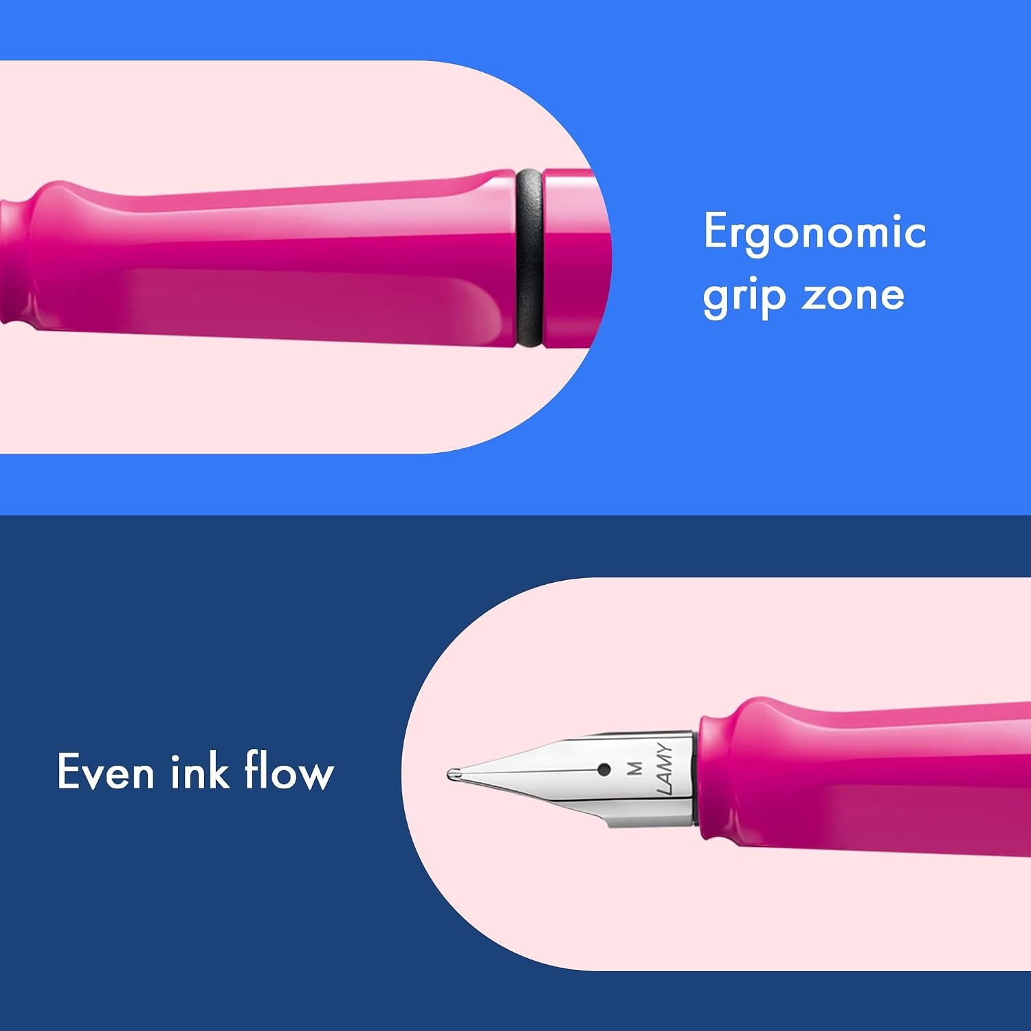 image:imageLAMY safari vista Fountain Pen with ergonomic grip amp polished steel nib in size M ideal for any Writing amp Calligraphy including LAMY T 10 blue cartridge RightHandedpink
