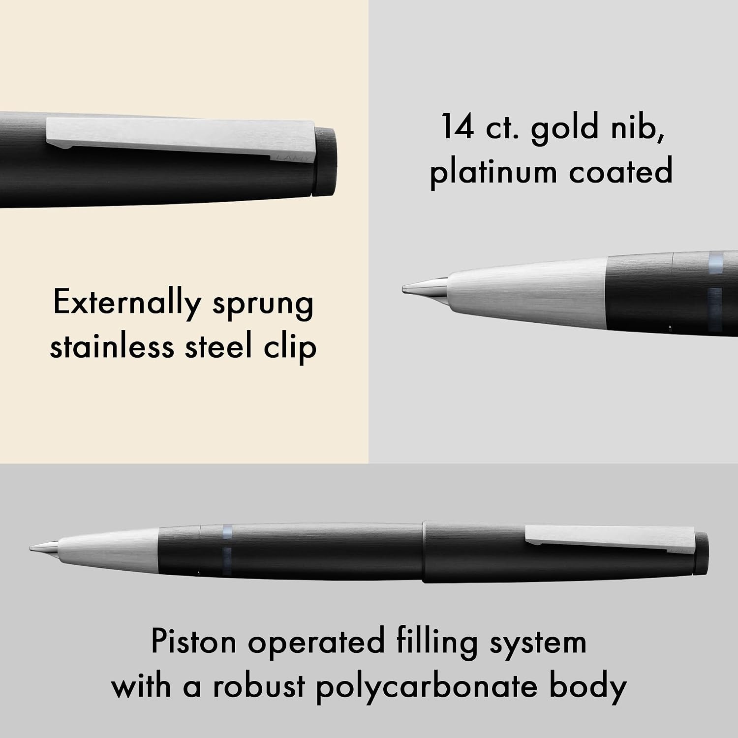 image:imageLamy 2000 black elegant Fountain Pen in robust fibreglass barrel 14 ct gold nib partially platinumplated nib size Bblack
