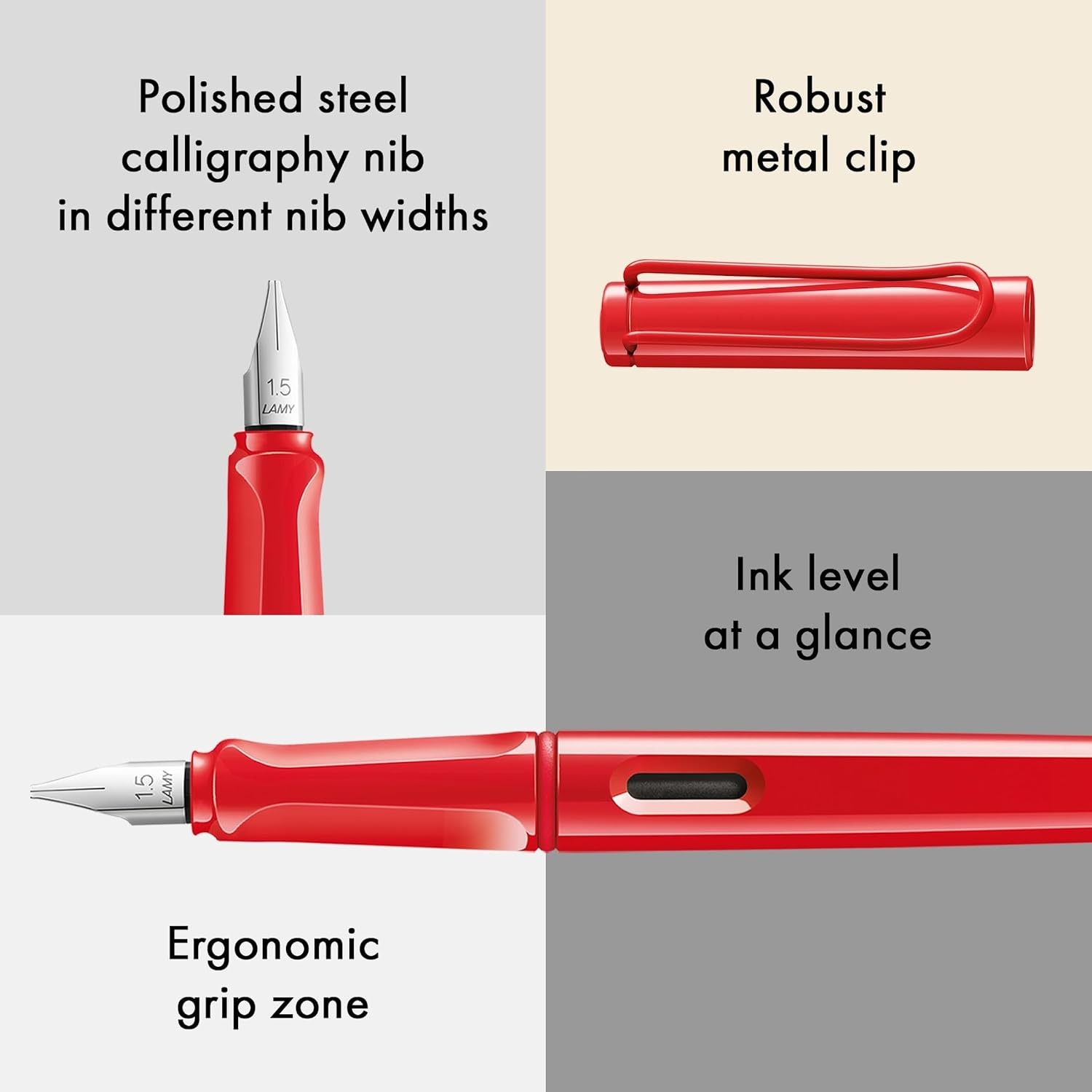 image:imageLamy joy AL calligraphy fountain pen with ergonomic grip amp polished steel nib in line width 15 mm Calligraphy Fountain Pen with ribbon nib incl ink cartridge T 10 bluestrawberry