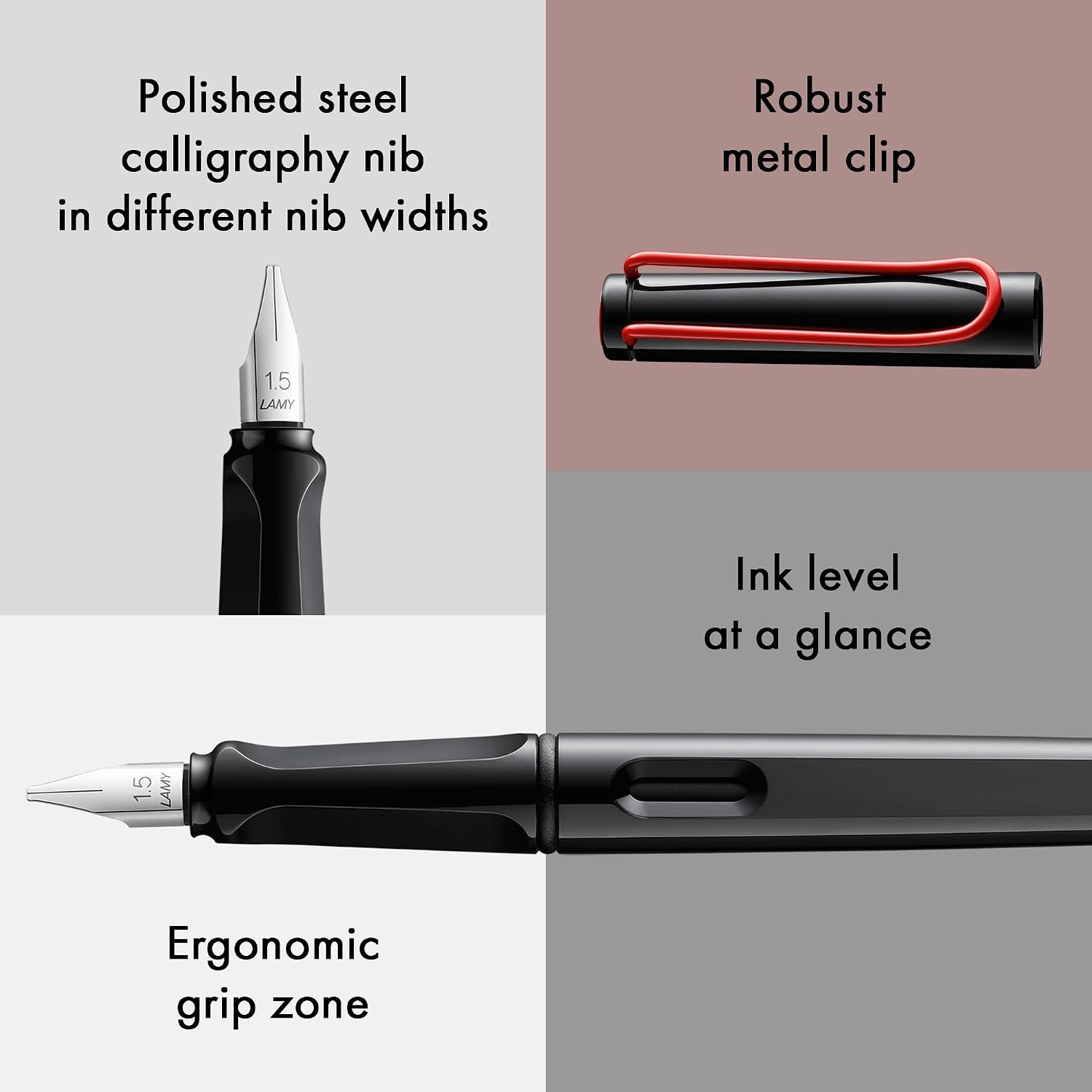 image:imageLamy joy black calligraphy fountain pen set fountain pen with 3 different nibs 111519 mm calligraphy pen with ribbon nib amp ergonomic grip incl 5 T 10 blue ink cartridgesBlack