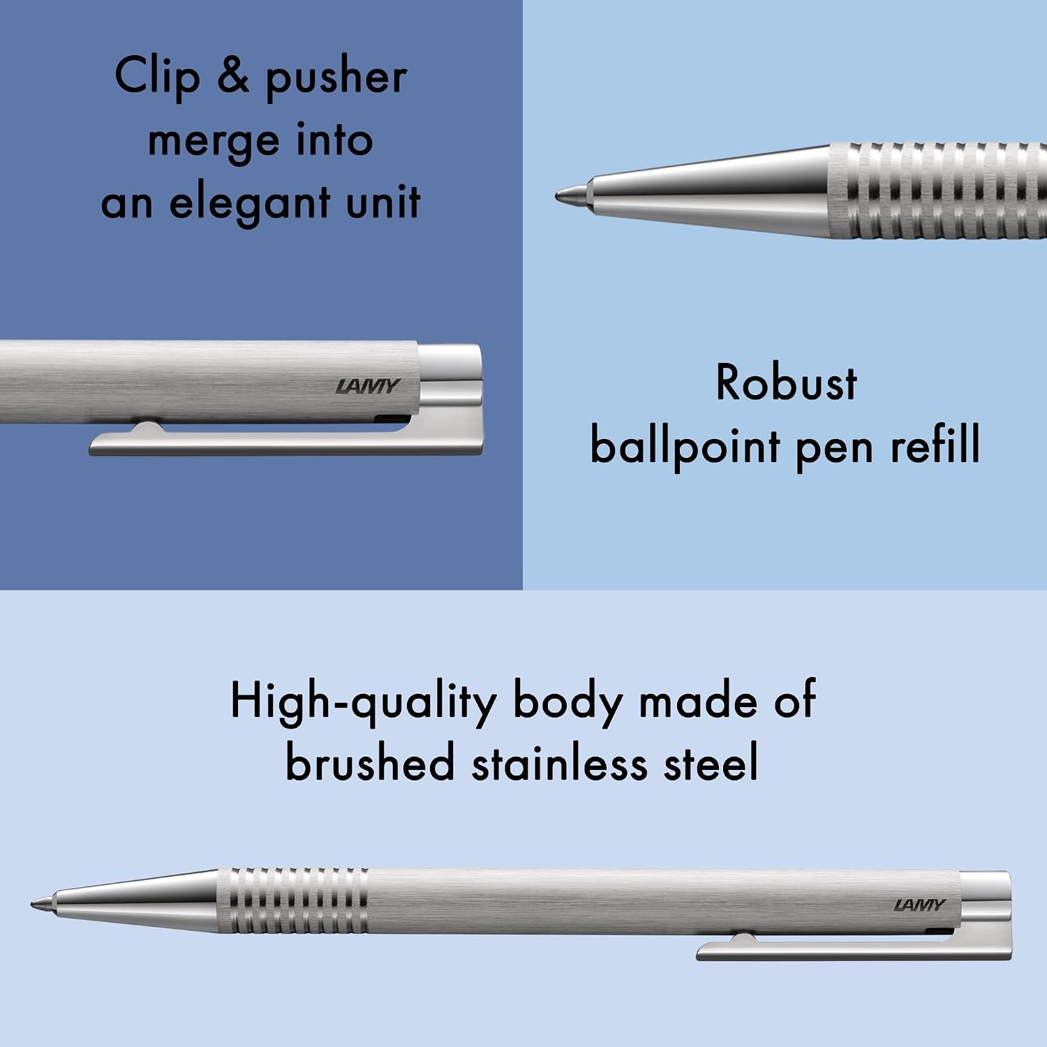 image:imageLamy logo matt black Ballpoint Pen in an elegant amp robust stainless steel case line width M including large capacity refill M 16 in blackbrushed