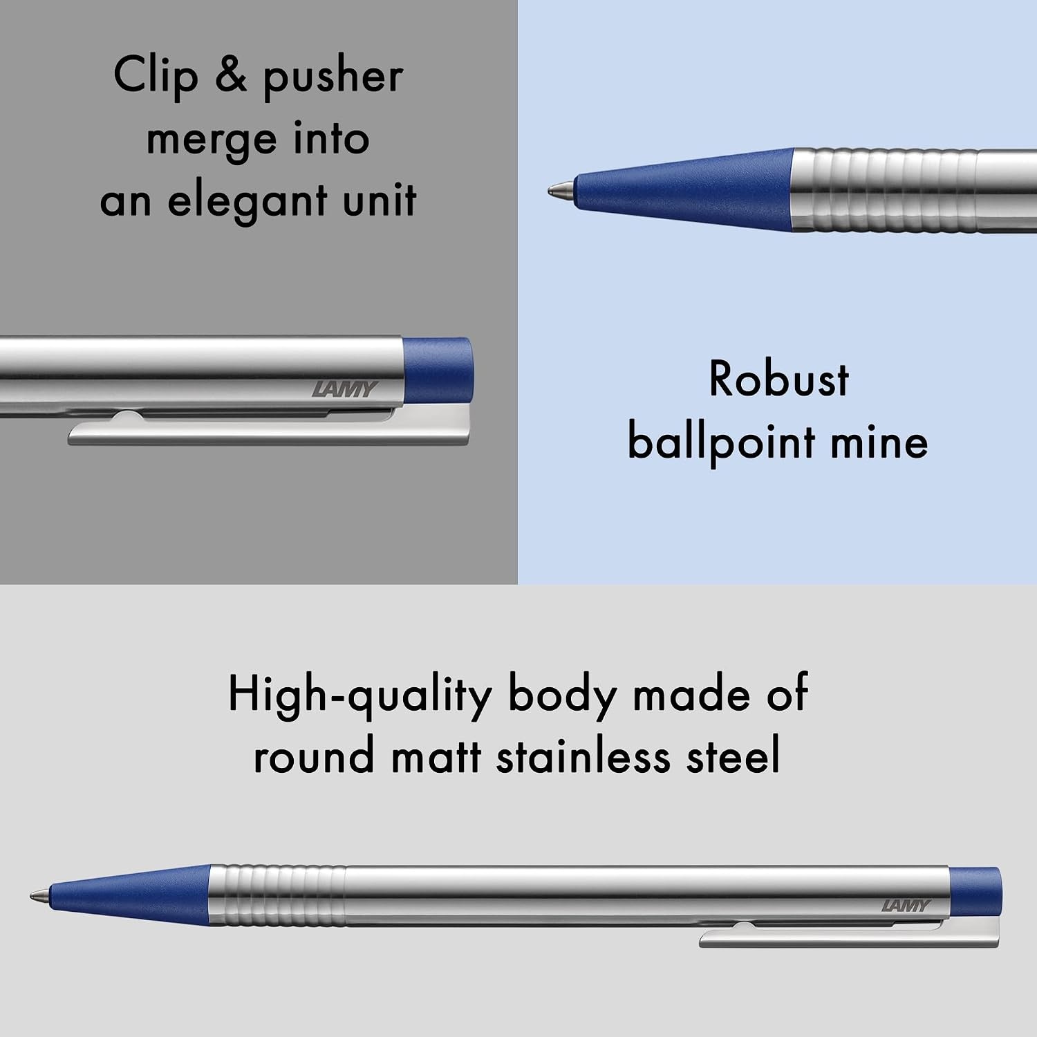 image:imageLamy logo matt black Ballpoint Pen in an elegant amp robust stainless steel case line width M including large capacity refill M 16 in blackmatt blue