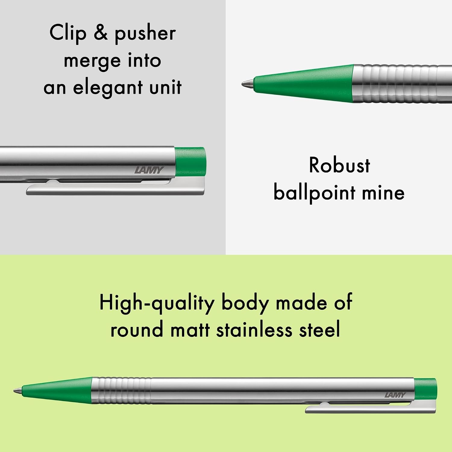 image:imageLamy logo matt black Ballpoint Pen in an elegant amp robust stainless steel case line width M including large capacity refill M 16 in blackmatt green