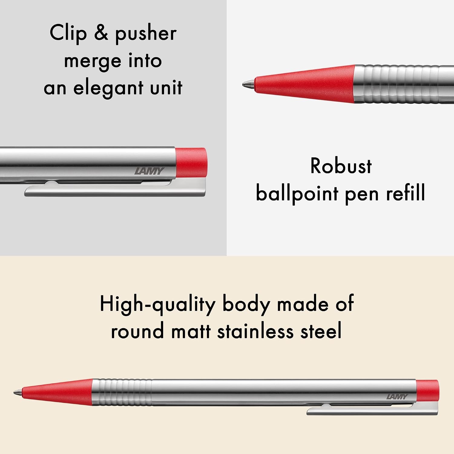 image:imageLamy logo matt black Ballpoint Pen in an elegant amp robust stainless steel case line width M including large capacity refill M 16 in blackmatt red