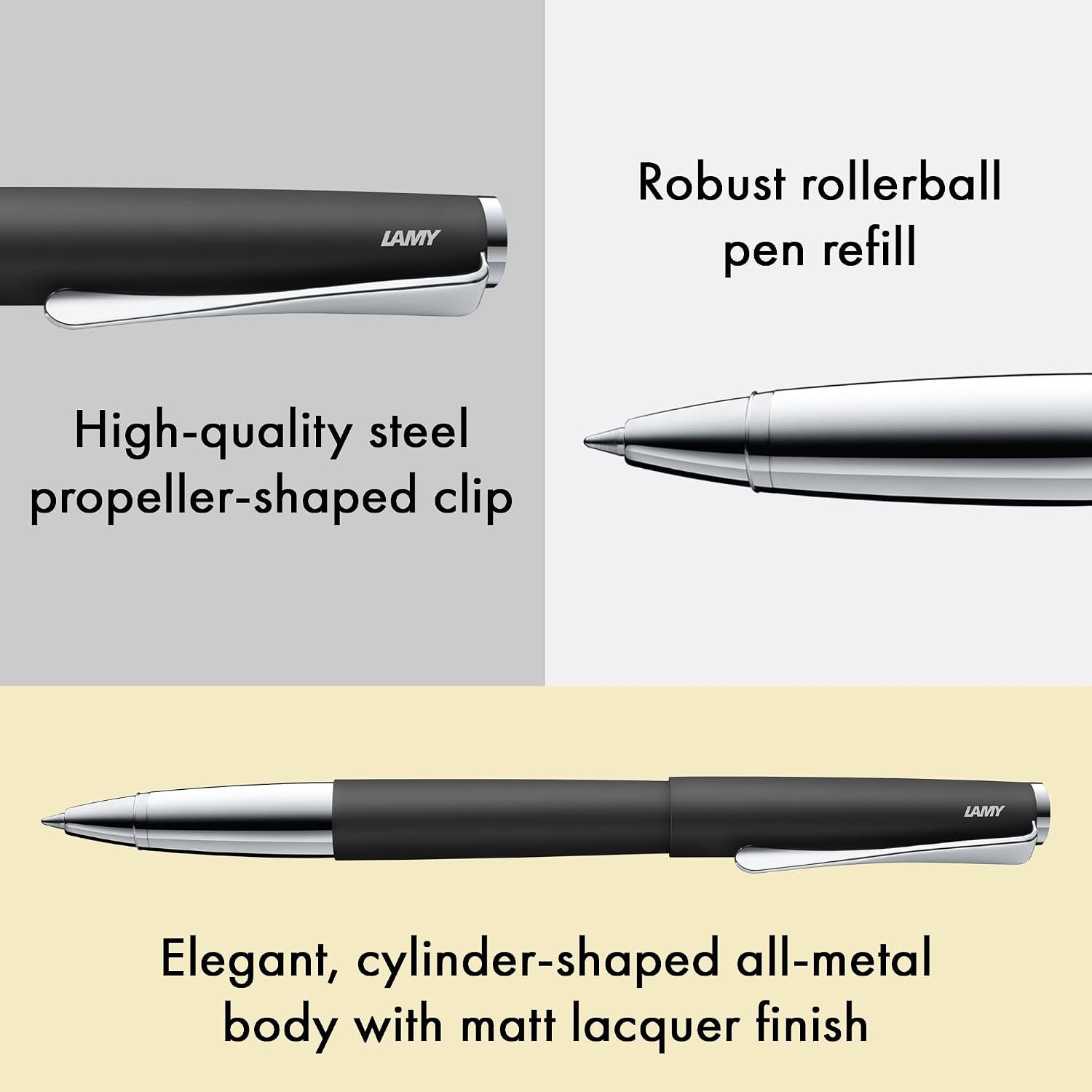 image:imageLamy studio brushed rollerball pen in elegant metal barrel with propellershaped clip amp in line width M M 63 rollerball refill in blackblack