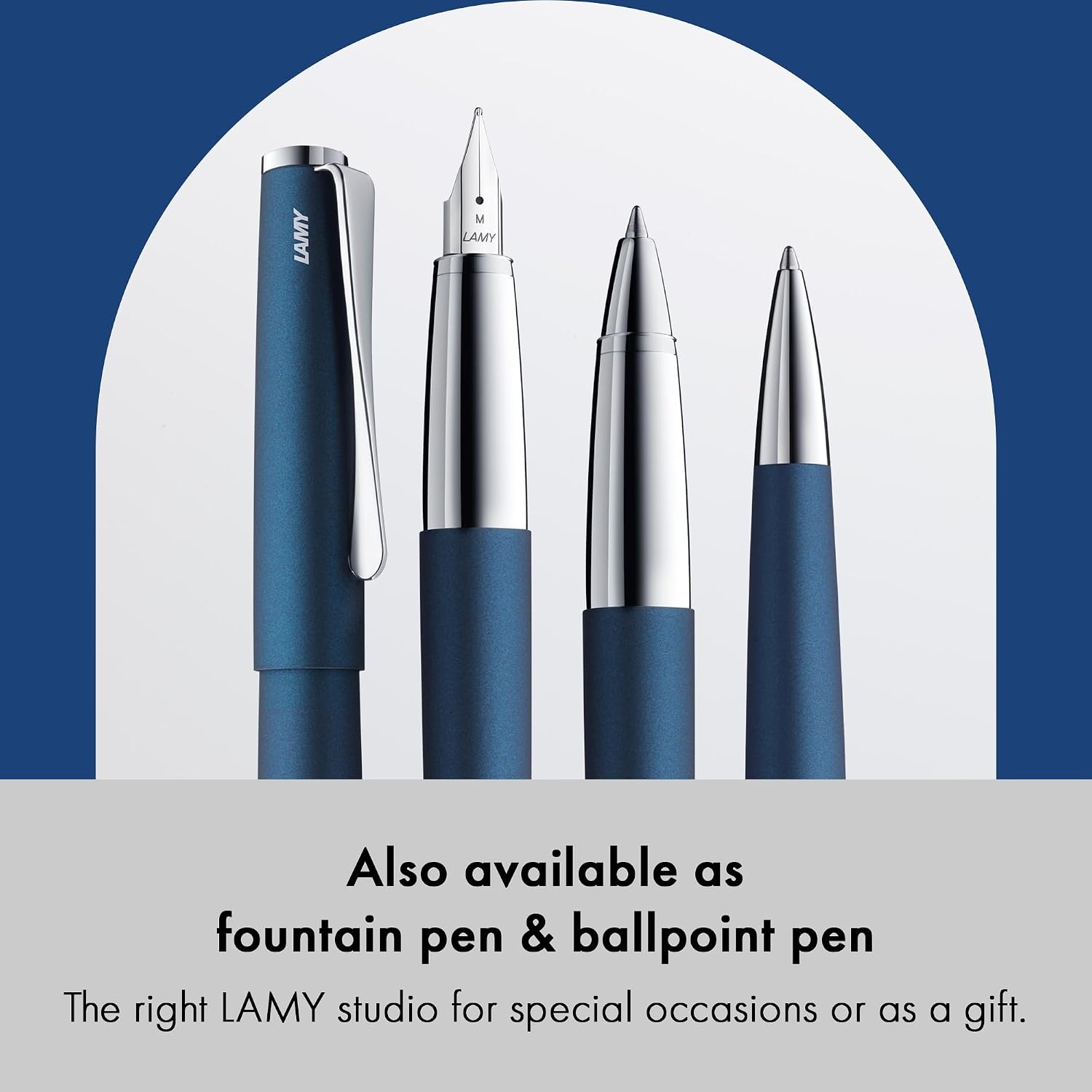 image:imageLamy studio brushed rollerball pen in elegant metal barrel with propellershaped clip amp in line width M M 63 rollerball refill in blackimperialblue