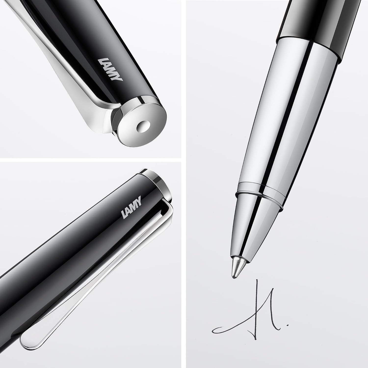 image:imageLamy studio brushed rollerball pen in elegant metal barrel with propellershaped clip amp in line width M M 63 rollerball refill in blackpianoblack