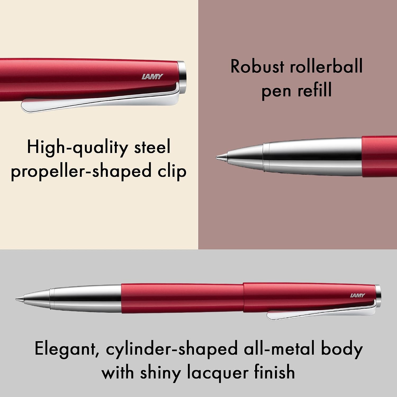 image:imageLamy studio brushed rollerball pen in elegant metal barrel with propellershaped clip amp in line width M M 63 rollerball refill in blackpianored