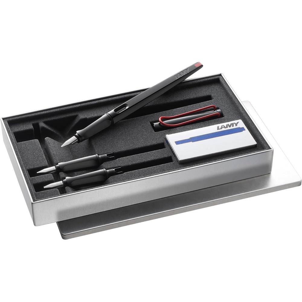 image:imageLamy joy black calligraphy fountain pen set  fountain pen with 3 different nibs 111519 mm  calligraphy pen with ribbon nib amp ergonomic grip  incl 5 T 10 blue ink cartridgesBlack