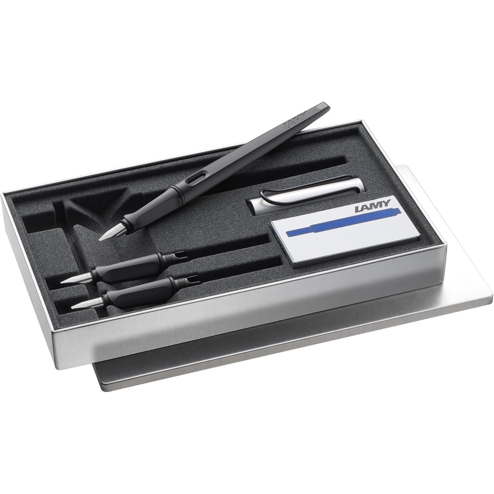 image:imageLamy joy black calligraphy fountain pen set fountain pen with 3 different nibs 111519 mm calligraphy pen with ribbon nib amp ergonomic grip incl 5 T 10 blue ink cartridgesAL Black