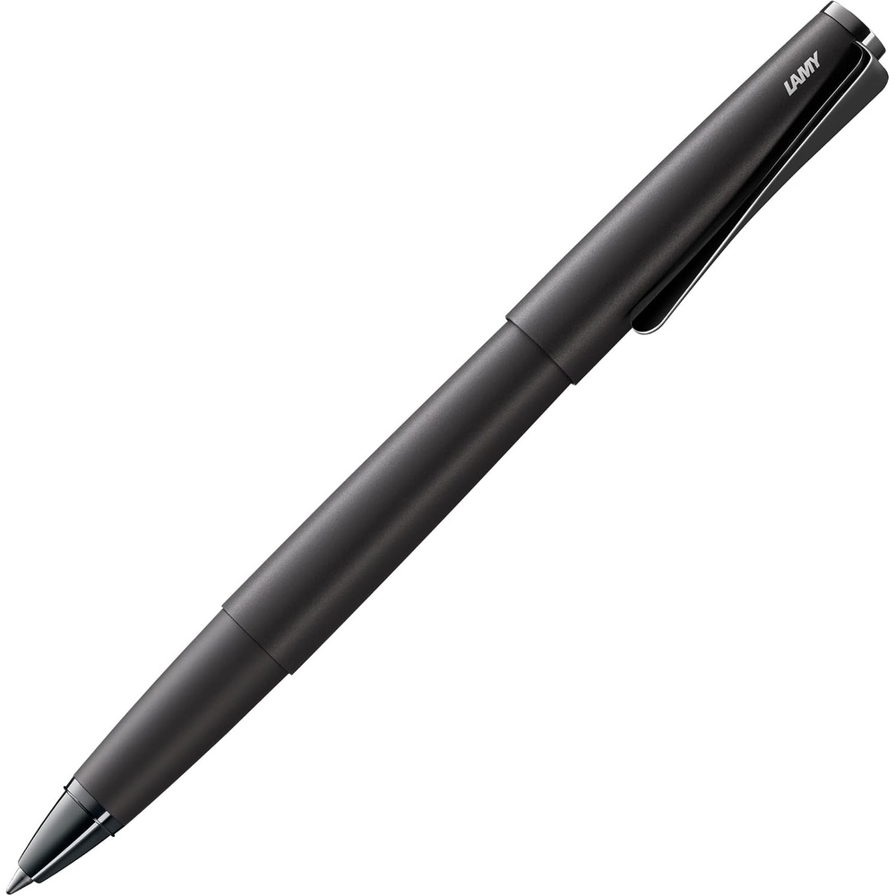 image:imageLamy studio brushed rollerball pen in elegant metal barrel with propellershaped clip amp in line width M M 63 rollerball refill in blacklxallblack