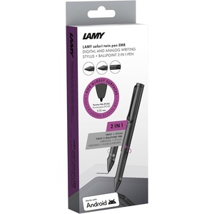 LAMY Safari Twin Pen EMR All Black (PC/EL tip) – 2-in-1 Stylus Pen for Many Android Devices & Ballpoint Pen in one – with Ergonomic Grip – Writing & Drawing on Digital Media & Paper(PC/EL tip)